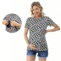 Short sleeve maternity nursing top with leopard print and layered breastfeeding access - XS / Top And Pants / Black and White Leopard Print