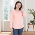 Long sleeve maternity nursing top in light pink cotton with invisible chest zipper - S / Peach