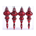 Lot de quatre ornements de Noël rouges avec paillettes argentées en boîte transparente - Rouge