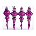 Lot de quatre ornements de Noël en forme d'épi fuchsia avec paillettes argentées - Rose rouge