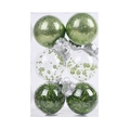 Set di 6 palline di Natale verdi con glitter, perle e fili metallici in scatola trasparente - 6cm / Verde