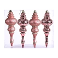 Detailed view of four pink spiral Christmas ornaments with silver glitter in clear box - Rose Gold