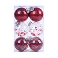 Set of 6 red Christmas ornaments with glitter, beads, and fiber fillings for tree decoration - Red