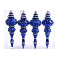 Détail de quatre ornements pagode bleu roi avec motifs à paillettes argentées - Bleu saphir