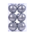 Dettaglio di 6 palline di Natale argento glitterate con bande di paillettes in scatola - 6cm-6pcs / Argento