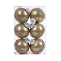 Dettaglio di 6 palline di Natale dorate con paillettes e perle in scatola trasparente - 6cm-6pcs / Oro