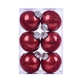 Set di 6 palline di Natale rosso scuro con glitter e finitura lucida in scatola chiara - 6cm-6pcs / Rosso