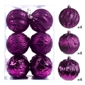 12-pack purple Christmas ornaments with glitter, embossed, and ribbed textures - Rose Red