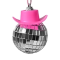 Disco-Spiegelkugel mit rosa Cowboyhut als Hängedekoration für Auto oder Party-Dekoration - Rosa