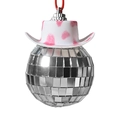Disco-Kugel Anhänger mit rosa Kuhmuster-Cowboyhut und roter Aufhängeschnur - Gefleckt Rosa
