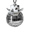 Disco-Kugel-Autoanhänger mit Kuhmuster-Cowboyhut und silbernem Spiegelglas-Finish - Geflecktes Schwarz