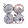 Set of four champagne gold Christmas baubles with glitter and beads in a clear box - Champagne