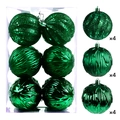 Set of 12 green Christmas ball ornaments with glitter and leaf relief patterns in a box - Green