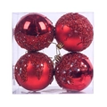 Set of 4 sparkling red Christmas ball ornaments with sequins and glitter in a box - Red