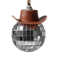 Mirror disco ball with brown cowboy hat car hanging ornament and silver glass accents - Coffee