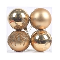 Set of 4 gold Christmas balls with glitter star patterns in a transparent gift box - Gold