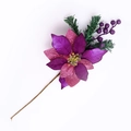 Poinsettia artificial púrpura con pétalos de purpurina y agujas de pino navideñas - Rosa Rojo