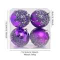 Set of four 8cm purple Christmas balls with silver sequins and glitter wave patterns - Purple