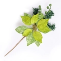 Flor de nochebuena artificial verde con purpurina para decorar el árbol de Navidad - Verde