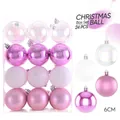 Set of 24 pink 6cm Christmas ornaments with matte, mirror, and glitter finishes - Pink