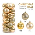 Set di 24 palline di Natale dorate lucide opache e glitterate in tubo trasparente - 4cm / Oro