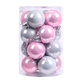 Set di palline di Natale rosa e argento lucide in una confezione cilindrica trasparente - 4cm / Rosa Perlato
