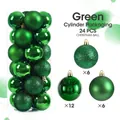 24-piece emerald green Christmas ball set with glitter, matte, and glossy finishes - 3cm / Green