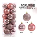 24-piece rose gold Christmas balls in matte, glossy, and glitter finishes for tree decoration - 3cm / Rose Gold