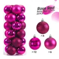 24-piece rose red Christmas balls set with shiny, matte, and glitter finishes in a tube - 3cm / Rose Red