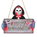 Targa decorativa in legno per Halloween con teschio incappucciato e scritte - Targa Luminosa Mietitore / Batterie Non Incluse