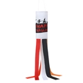 Detail of Happy Halloween windsock with colorful streamers and spooky holiday graphics - Blood Text