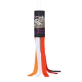Close-up of Halloween windsock featuring a cartoon skeleton coffin and colorful ribbons - Skull