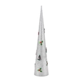 Détail d'un cône de Noël argenté pailleté avec baies rouges et feuilles de houx - (Petit) 8.7*30cm / Argent Style Sapin de Noël
