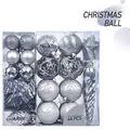 Detailed 44-piece silver Christmas ornament set featuring glitter, matte and textured balls - Silver