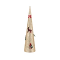 Detail of glittery gold conical Christmas ornament with red bows and reindeer motifs - Gold Christmas Tree Style