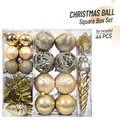 Detailed 44-piece Christmas tree ornament set in gold and silver within a clear display box - Gold