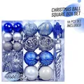 44-piece blue and silver Christmas tree ornament set with assorted shapes in clear box - Blue