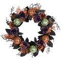 Ghirlanda di Halloween con rose viola, ragni arancioni e decorazioni glitterate - 45cm / Ghirlanda Fantasma di Halloween