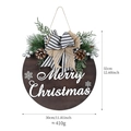 30cm Round wooden Merry Christmas door sign with buffalo plaid bow and pine needles - Dark Coffee Wood Grain Style (XM-HYF0006)