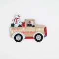 Detailansicht eines hölzernen Weihnachts-Truck-Anhängers mit Schneemann und Festgruß - 10 Stück / Schneemann