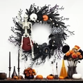 Ghirlanda di Halloween con scheletro, zucche colorate e targa Happy Halloween - 50cm / Fantasma Oscuro