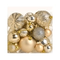 Christmas tree ornaments set in champagne gold and silver with various textures in a clear box - 36PK / Gold