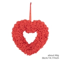 Red rose heart wreath decoration for Valentine's Day, 36cm hanging floral ornament - Red