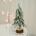 Frosted pine needle Christmas tree with snow effect and wood base, 25cm tall - 25cm