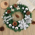 35cm grüner Weihnachtskranz mit silberner Deko und Merry Christmas Schild auf Holz - Silber