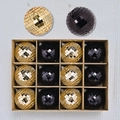 Set di 12 palline di Natale disco specchiate oro e nero in una scatola regalo - 8cm / Nero+Oro