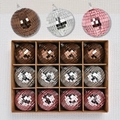 Set di 12 palline di Natale disco scintillanti in finiture specchiate bronzo, argento e rosa - 8cm / Marrone+Rosa