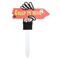 Halloween-Gartenschild Skeletthand Creep It Real aus Holz mit Pfeil und Geist-Motiv - Skeletthand-Orange