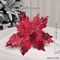 Red 20cm sequined velvet poinsettia for Christmas tree and wreath decoration - Red