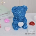 Blue glitter rose bear figurine with white heart centerpiece 20cm 60g gift - Blue Bear